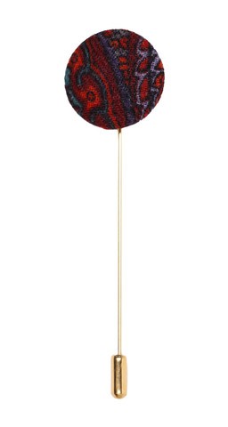 The Detailed Male Maroon Paisley Button Pin