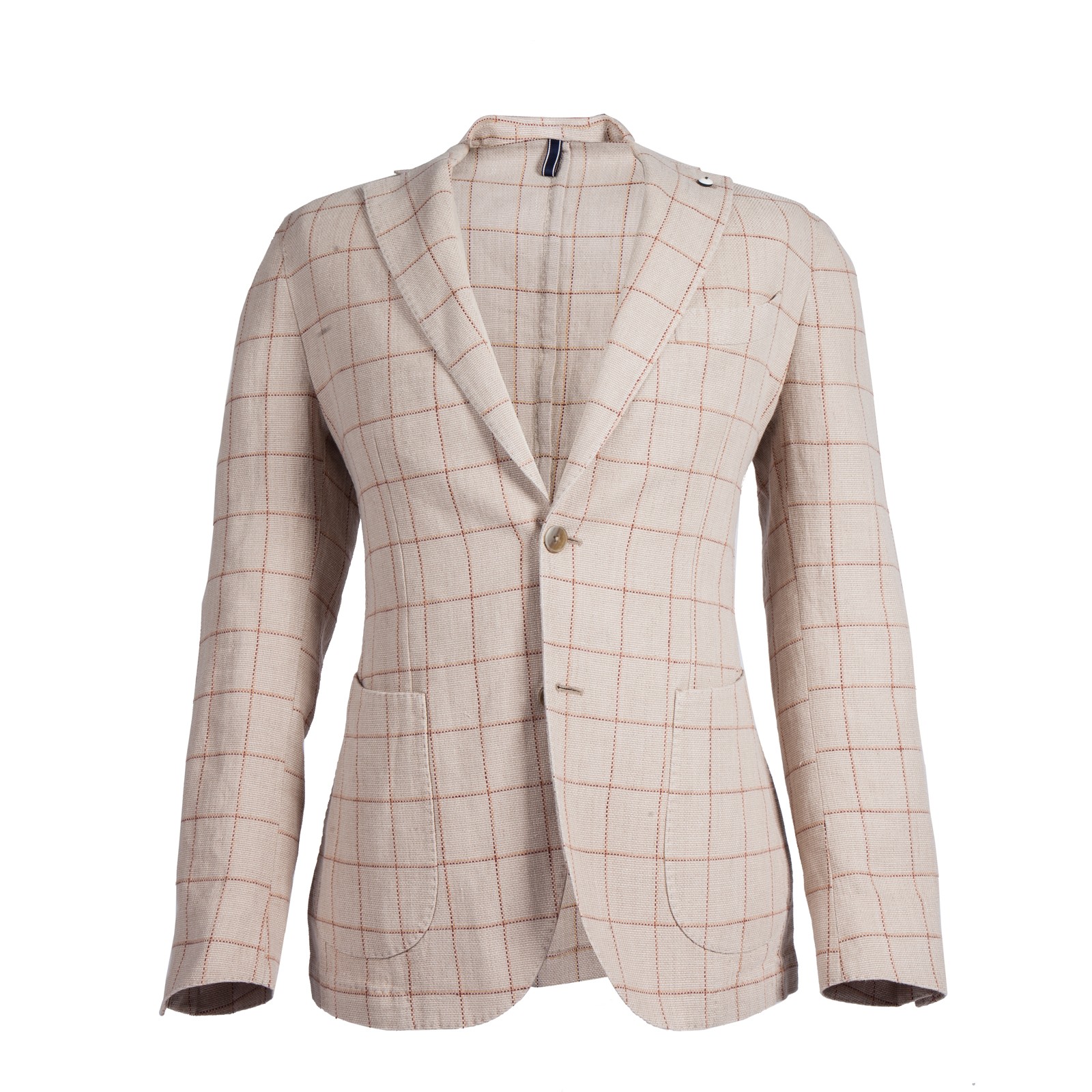 L.B.M. 1911 Linen Cotton Blend Sport Coat - Tan/Red Windowpane