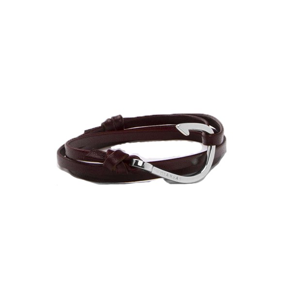 Miansai Silver Fish Hook Leather Bracelet in Brandy