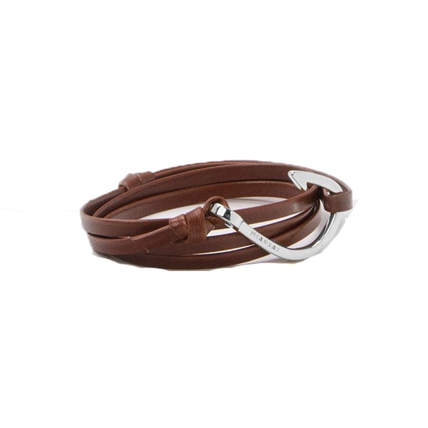 Miansai Silver Fish Hook Leather Bracelet in Brown