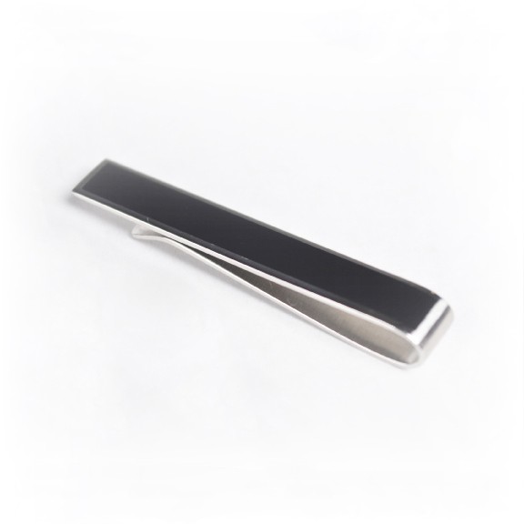 Polished Black & Silver Tie Bar 