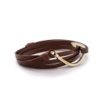 Miansai Gold-Plated Fish Hook Leather Bracelet in Brown