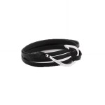 Miansai Silver Fish Hook Leather Bracelet in Black