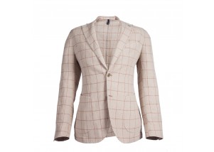 L.B.M. 1911 Linen Cotton Blend Sport Coat - Tan/Red Windowpane