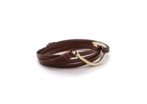 Miansai Gold-Plated Fish Hook Leather Bracelet in Brown