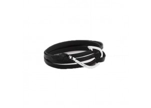 Miansai Silver Fish Hook Leather Bracelet in Black