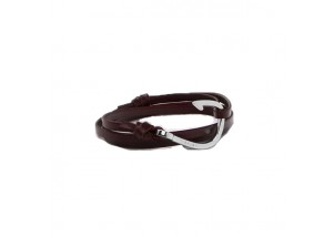 Miansai Silver Fish Hook Leather Bracelet in Brandy