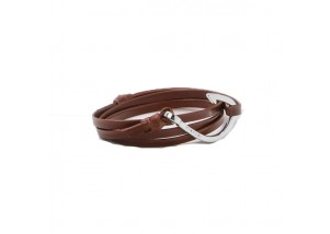 Miansai Silver Fish Hook Leather Bracelet in Brown