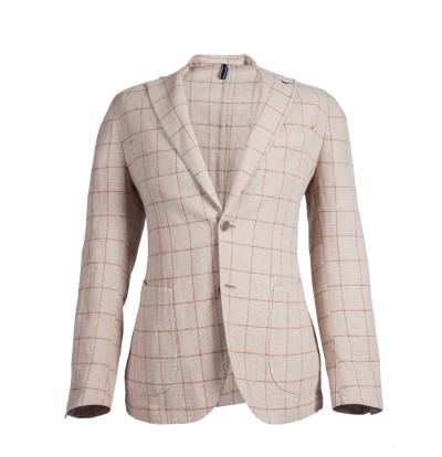 L.B.M. 1911 Linen Cotton Blend Sport Coat - Tan/Red Windowpane