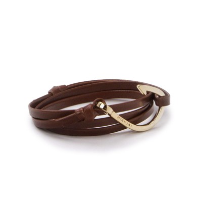 Miansai Gold-Plated Fish Hook Leather Bracelet in Brown