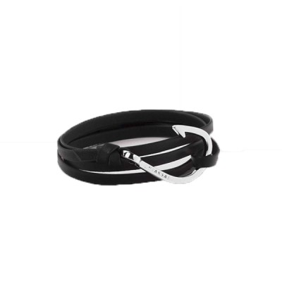 Miansai Silver Fish Hook Leather Bracelet in Black