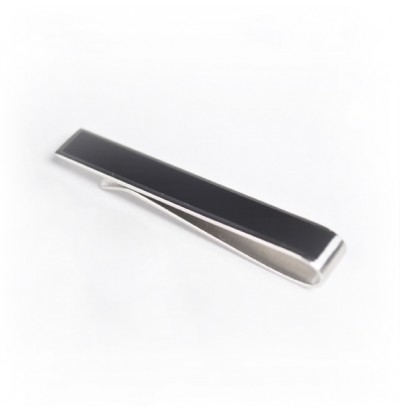 Polished Black & Silver Tie Bar 